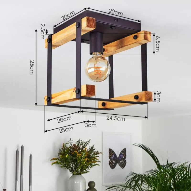 Lampes Industrielles-hofstein Plafonnier Maladera Bois clair, Rouille, Noir, 1 lumière