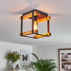 Lampes Industrielles-hofstein Plafonnier Maladera Bois clair, Rouille, Noir, 1 lumière