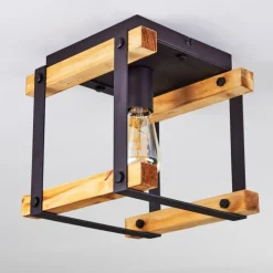 Lampes Industrielles-hofstein Plafonnier Maladera Bois clair, Rouille, Noir, 1 lumière