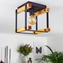 Lampes Industrielles-hofstein Plafonnier Maladera Bois clair, Rouille, Noir, 1 lumière