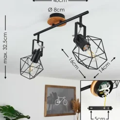 Lampes Vintages & Rétros-hofstein Plafonnier Maracambo Bois foncé, Noir, 2 lumières