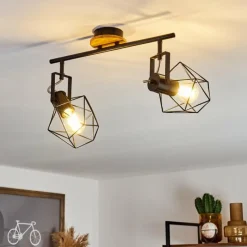 Lampes Vintages & Rétros-hofstein Plafonnier Maracambo Bois foncé, Noir, 2 lumières