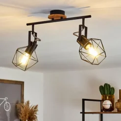 Lampes Vintages & Rétros-hofstein Plafonnier Maracambo Bois foncé, Noir, 2 lumières