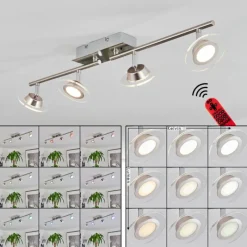 hofstein Plafonnier Marsen LED Chrome, Nickel mat, 4 lumières, Télécommandes, Changeur de couleurs* Spots Et Projecteurs