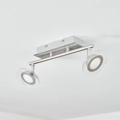 hofstein Plafonnier Marsen LED Chrome, Nickel mat, 2 lumières, Télécommandes, Changeur de couleurs