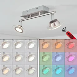 hofstein Plafonnier Marsen LED Nickel mat, 2 lumières, Télécommandes, Changeur de couleurs
