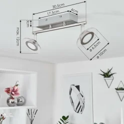 hofstein Plafonnier Marsen LED Nickel mat, 2 lumières, Télécommandes, Changeur de couleurs