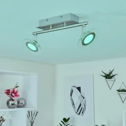 hofstein Plafonnier Marsen LED Nickel mat, 2 lumières, Télécommandes, Changeur de couleurs