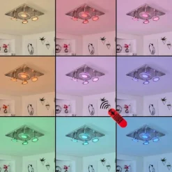 hofstein Plafonnier Marsen LED Nickel mat, 4 lumières, Télécommandes, Changeur de couleurs* Éclairage Led