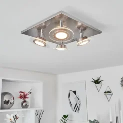 hofstein Plafonnier Marsen LED Nickel mat, 4 lumières, Télécommandes, Changeur de couleurs* Éclairage Led
