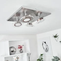 hofstein Plafonnier Marsen LED Nickel mat, 4 lumières, Télécommandes, Changeur de couleurs