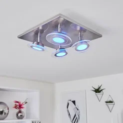 hofstein Plafonnier Marsen LED Nickel mat, 4 lumières, Télécommandes, Changeur de couleurs