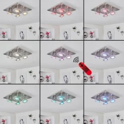 hofstein Plafonnier Marsen LED Nickel mat, 4 lumières, Télécommandes, Changeur de couleurs