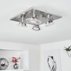 hofstein Plafonnier Marsen LED Nickel mat, 4 lumières, Télécommandes, Changeur de couleurs