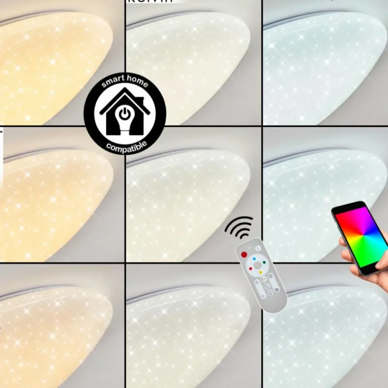 hofstein Plafonnier Melres LED Blanc, 1 lumière, Télécommandes