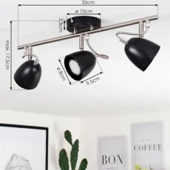 hofstein Plafonnier Moesdorf Nickel mat, Noir, 3 lumières