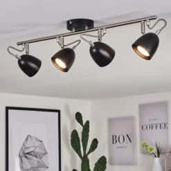 hofstein Plafonnier Moesdorf Nickel mat, Noir, 4 lumières