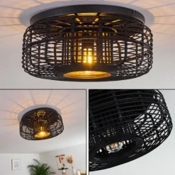 Style Boho-Chic-hofstein Plafonnier Mongolei Noir, 1 lumière