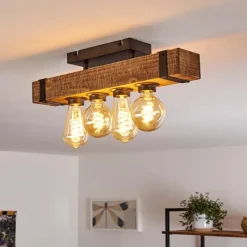 Luminaires Rustiques-hofstein Plafonnier Montgomery Bois foncé, Noir, 4 lumières