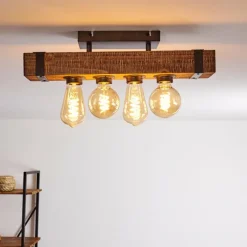 Luminaires Rustiques-hofstein Plafonnier Montgomery Bois foncé, Noir, 4 lumières