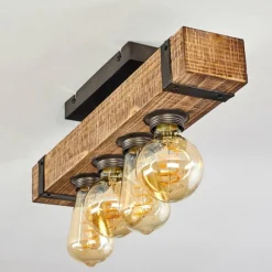 Luminaires Rustiques-hofstein Plafonnier Montgomery Bois foncé, Noir, 4 lumières