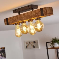 Luminaires Rustiques-hofstein Plafonnier Montgomery Bois foncé, Noir, 4 lumières