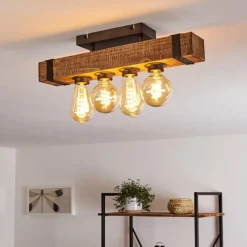 Luminaires Rustiques-hofstein Plafonnier Montgomery Bois foncé, Noir, 4 lumières