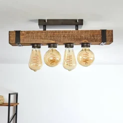 Luminaires Rustiques-hofstein Plafonnier Montgomery Bois foncé, Noir, 4 lumières