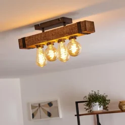 Luminaires Rustiques-hofstein Plafonnier Montgomery Bois foncé, Noir, 4 lumières