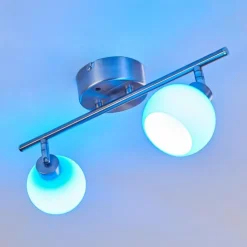 hofstein Plafonnier Motala LED Nickel mat, 2 lumières, Télécommandes, Changeur de couleurs