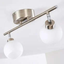 hofstein Plafonnier Motala LED Nickel mat, 2 lumières, Télécommandes, Changeur de couleurs