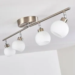 hofstein Plafonnier Motala LED Nickel mat, 4 lumières, Télécommandes, Changeur de couleurs