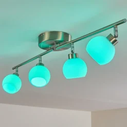 hofstein Plafonnier Motala LED Nickel mat, 4 lumières, Télécommandes, Changeur de couleurs