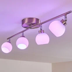 hofstein Plafonnier Motala LED Nickel mat, 4 lumières, Télécommandes, Changeur de couleurs