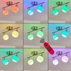 hofstein Plafonnier Motala LED Nickel mat, 2 lumières, Télécommandes, Changeur de couleurs