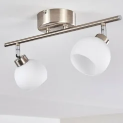 hofstein Plafonnier Motala LED Nickel mat, 2 lumières, Télécommandes, Changeur de couleurs