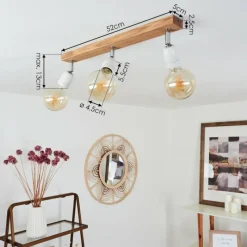 Lampes Vintages & Rétros-hofstein Plafonnier Musland Chrome, Bois foncé, Blanc, 3 lumières