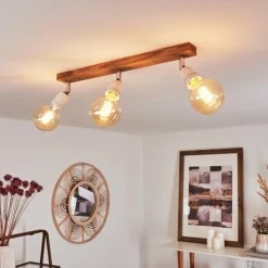 Lampes Vintages & Rétros-hofstein Plafonnier Musland Chrome, Bois foncé, Blanc, 3 lumières