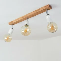 Lampes Vintages & Rétros-hofstein Plafonnier Musland Chrome, Bois foncé, Blanc, 3 lumières