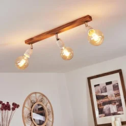 Lampes Vintages & Rétros-hofstein Plafonnier Musland Chrome, Bois foncé, Blanc, 3 lumières