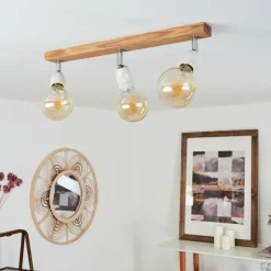 Lampes Vintages & Rétros-hofstein Plafonnier Musland Chrome, Bois foncé, Blanc, 3 lumières