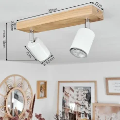 Lampes En Bois-hofstein Plafonnier Nazca Écru, 2 lumières