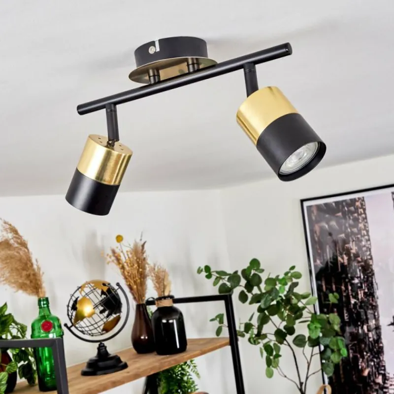 hofstein Plafonnier Neftenbach Laiton, Noir, 2 lumières* Spots Et Projecteurs