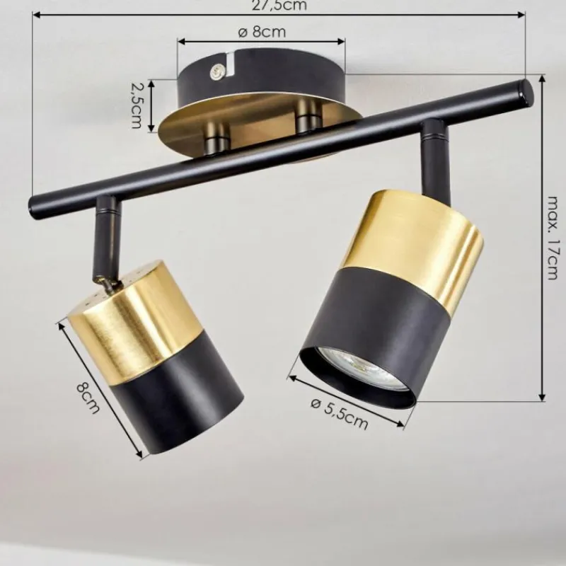 hofstein Plafonnier Neftenbach Laiton, Noir, 2 lumières* Spots Et Projecteurs