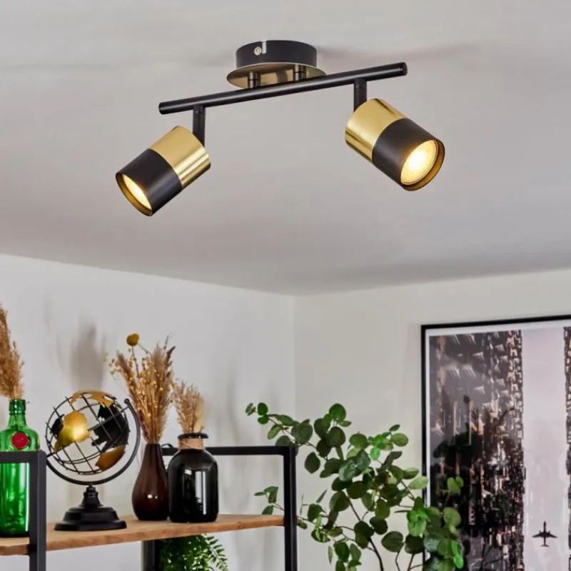 hofstein Plafonnier Neftenbach Laiton, Noir, 2 lumières* Spots Et Projecteurs
