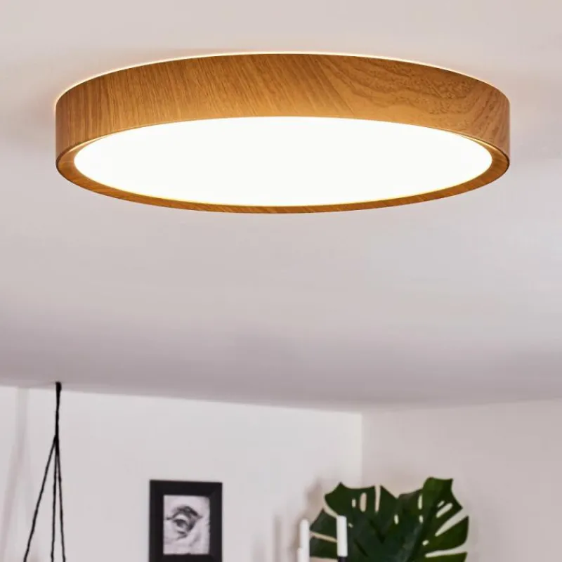 hofstein Plafonnier Nexo LED Couleur bois, Blanc, 1 lumière