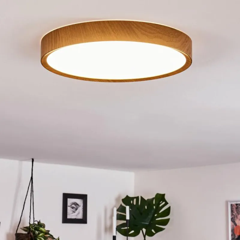 hofstein Plafonnier Nexo LED Couleur bois, Blanc, 1 lumière