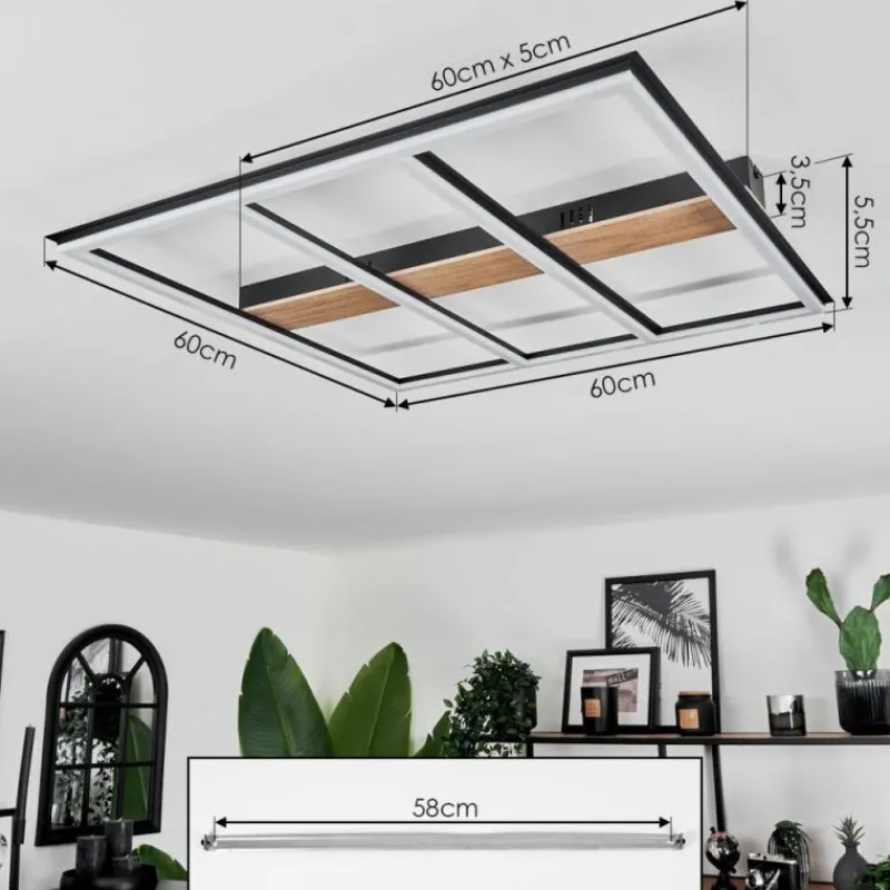 hofstein Plafonnier Nganbeto LED Couleur bois, Noir, 1 lumière