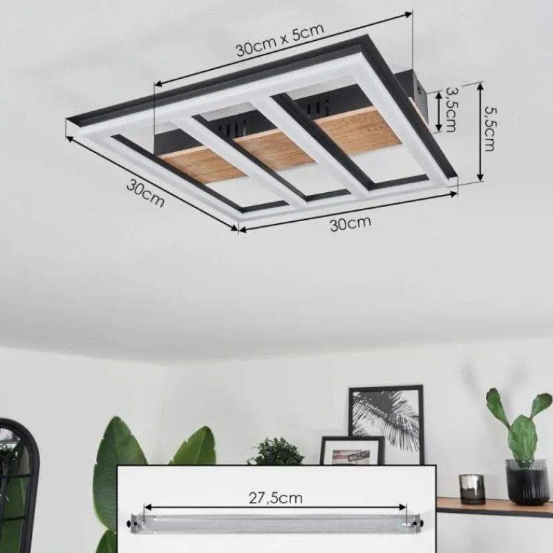 hofstein Plafonnier Nganbeto LED Couleur bois, Noir, 1 lumière