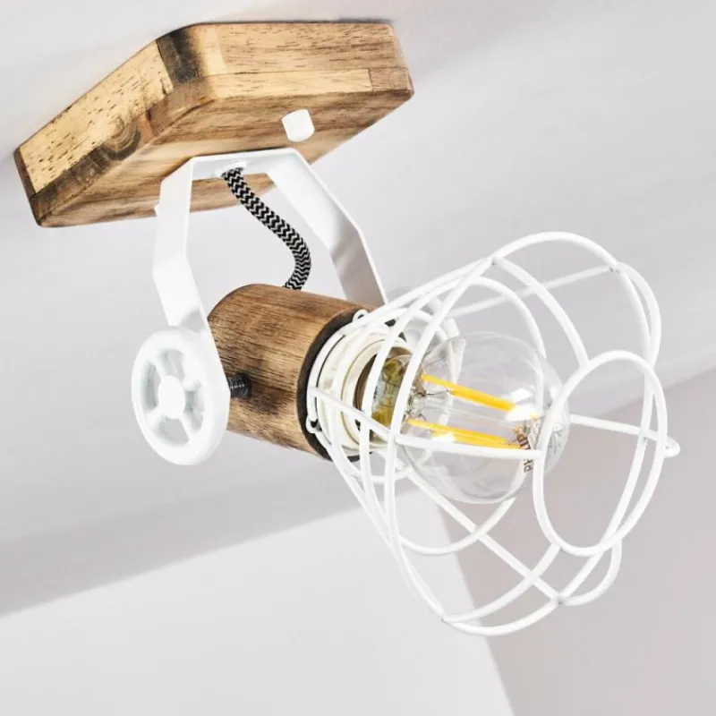 Lampes En Bois-hofstein Plafonnier Nifun Brun, Blanc, 1 lumière